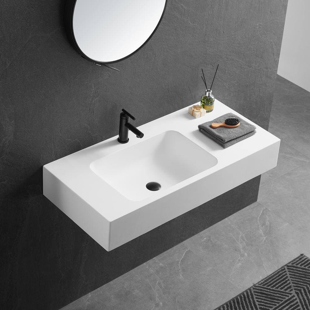 SERENE VALLEY 47 in. Dual Mount Solid Surface Material Bathroom Sink with Single Faucet Hole in Matte White (3)