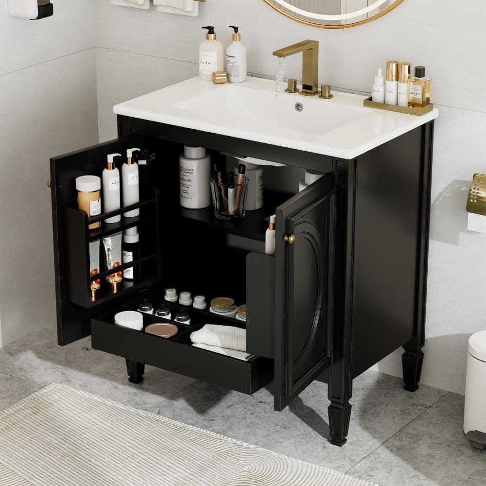 Flynama 30" Vintage Black Vanity Sink, 2 Doors with Shelf, Soft Close Door Hinges (1)