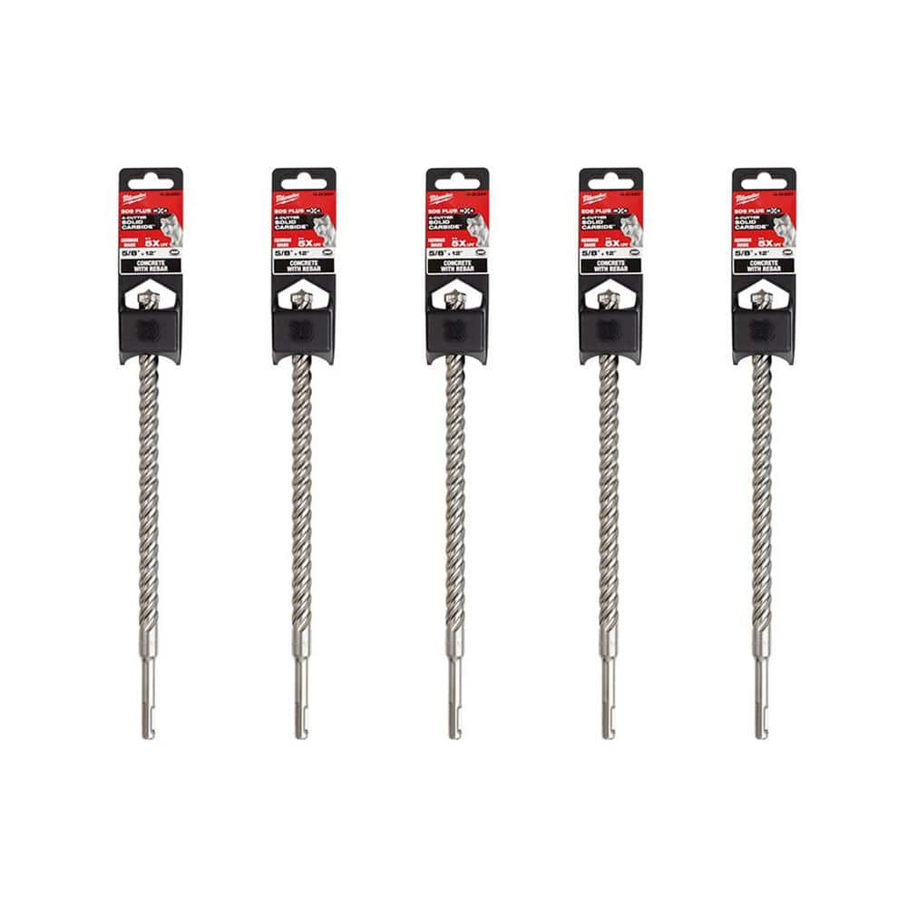 Milwaukee 5/8 in. x 12 in. 4-Cutter SDS-PLUS Carbide Drill Bit (5-Pack)