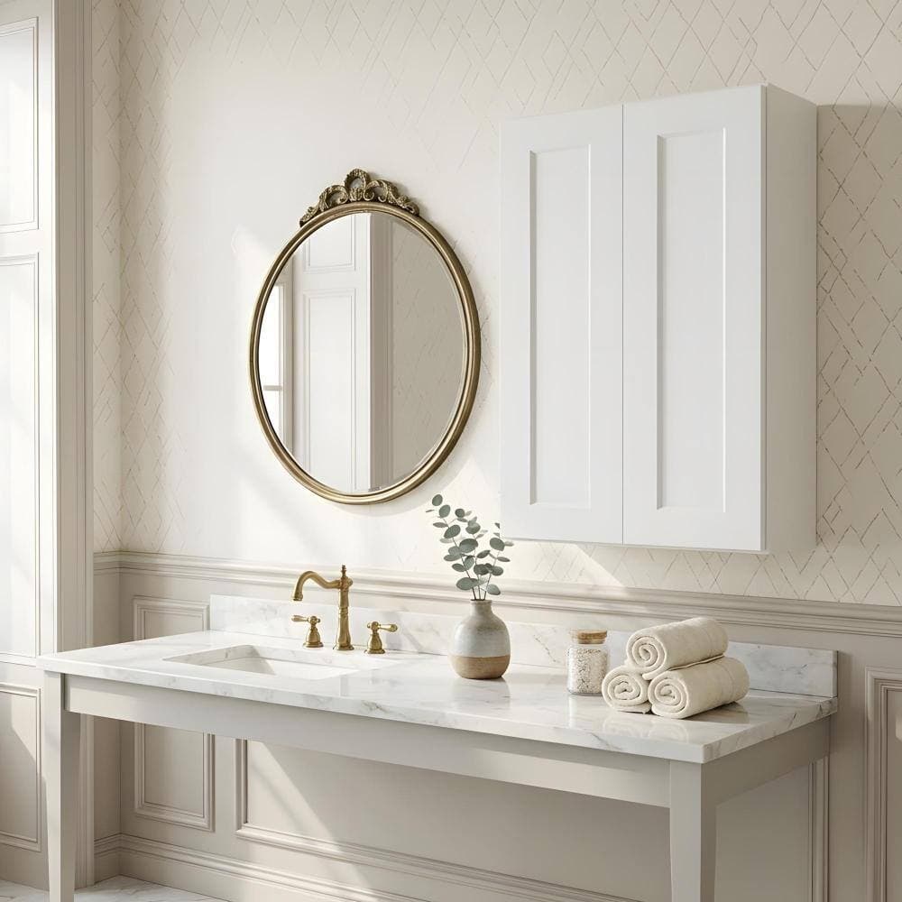 Zuvandra 24"Wx12"Dx42"H Solid Wood Bathroom Wall Cabinet with Doors and Adjustable Shelves, White (3)