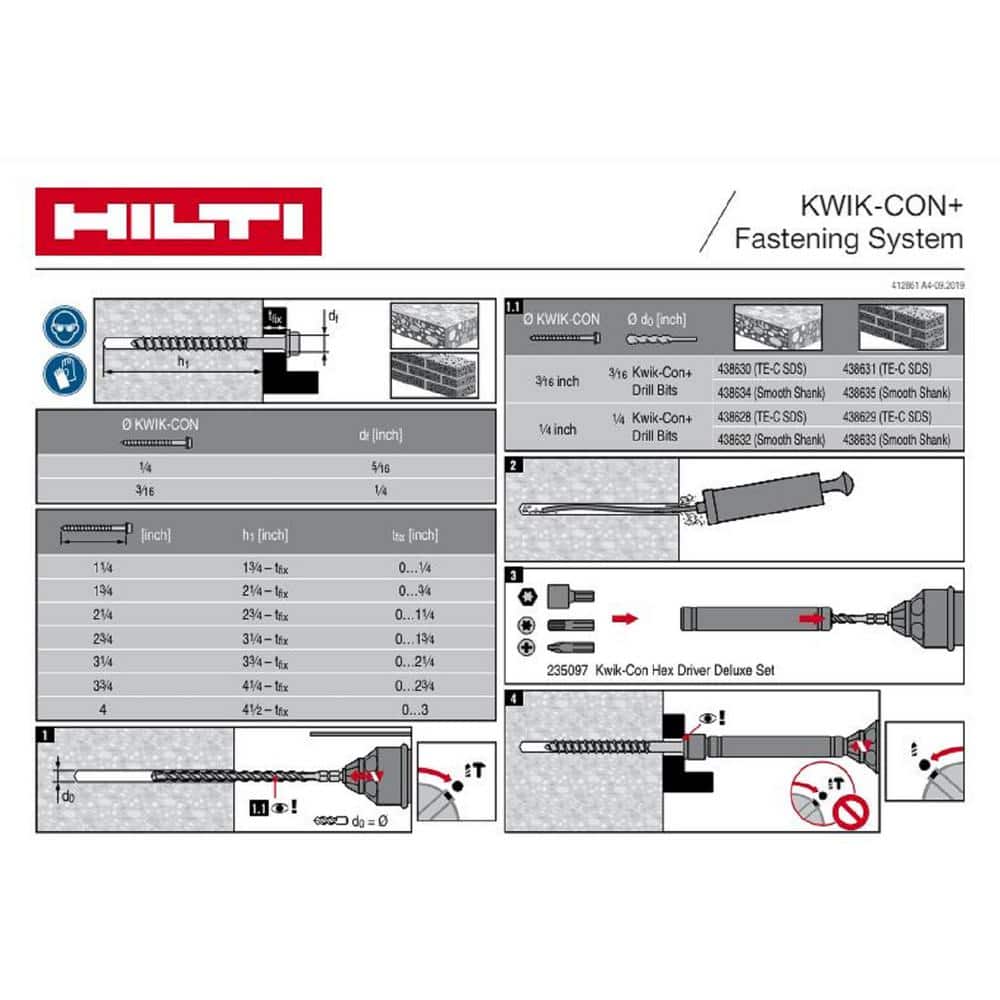 Hilti Kwik-Con II 1/4 in. x 4 in. Zinc Plated Carbon Steel Torx Hex Head Concrete Screw Anchor (100-Pack) (2)