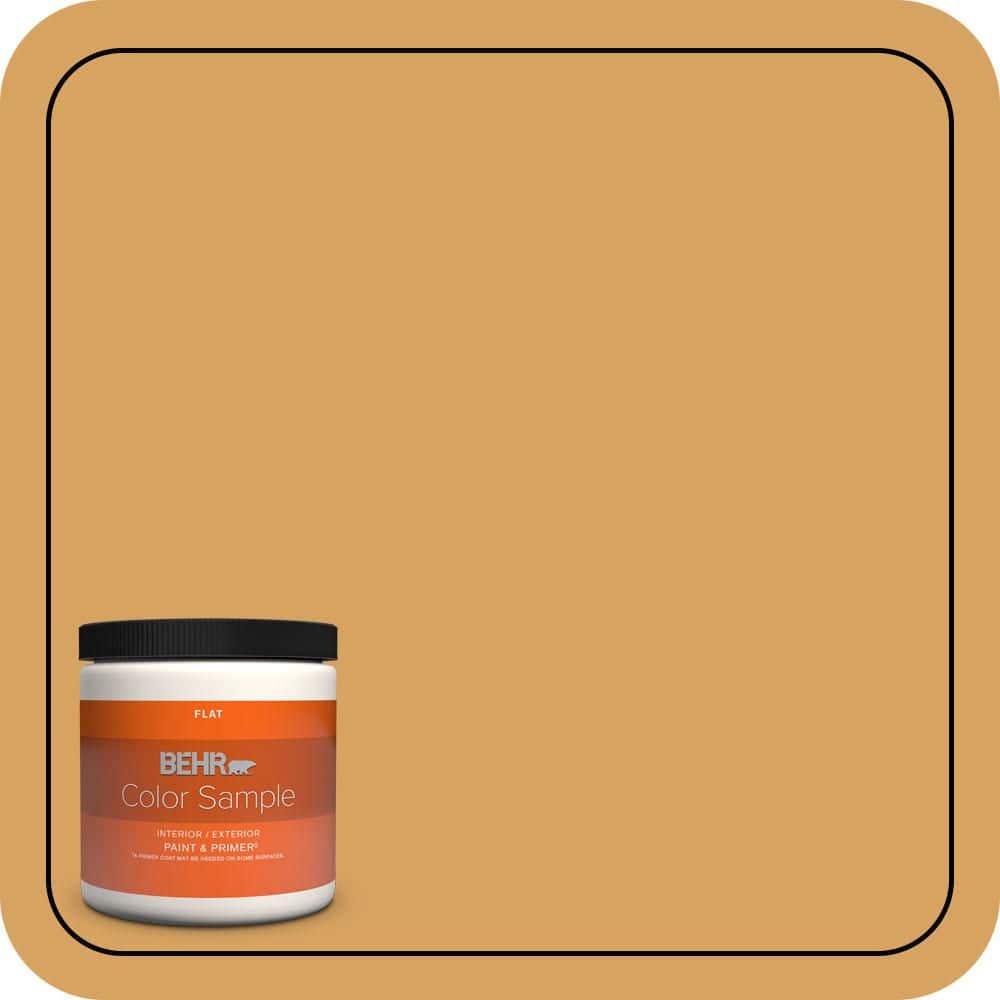 BEHR PREMIUM PLUS 8 oz. #MQ4-10 Amber Brew Flat Interior/Exterior Paint & Primer Color Sample (1)