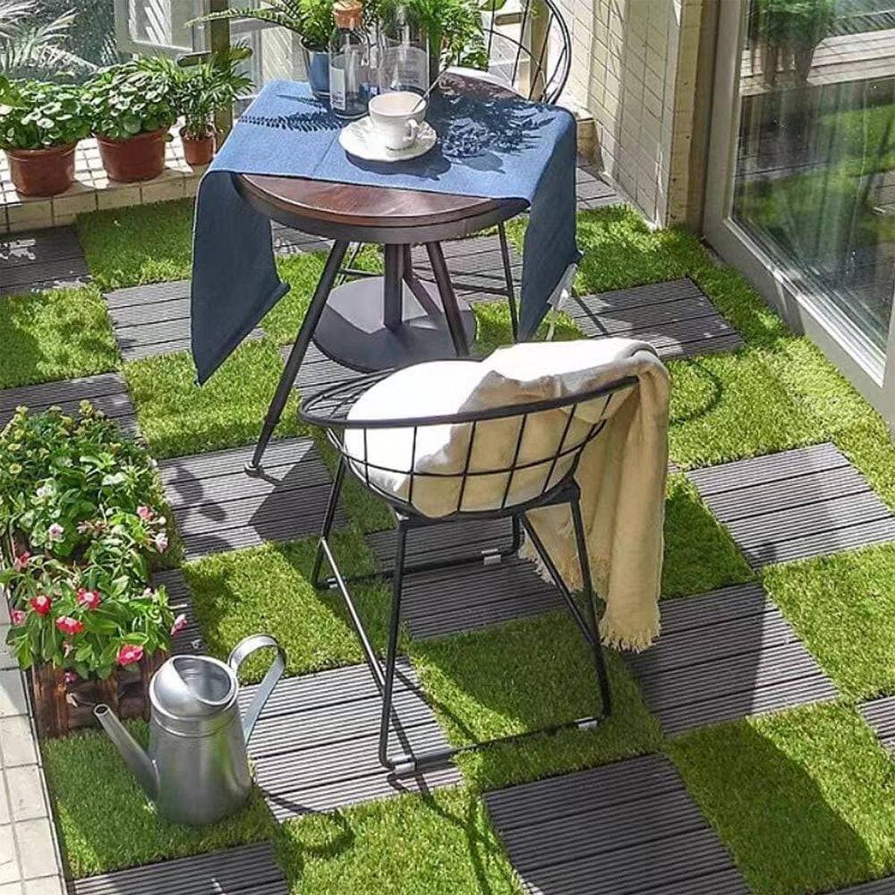 YOFE 1 ft. x 1 ft. Upgraded Plastic DIY Artificial Lawn Interlocking Deck Tiles, Artificial Turf Tile in Green (36-Per Case) (3)