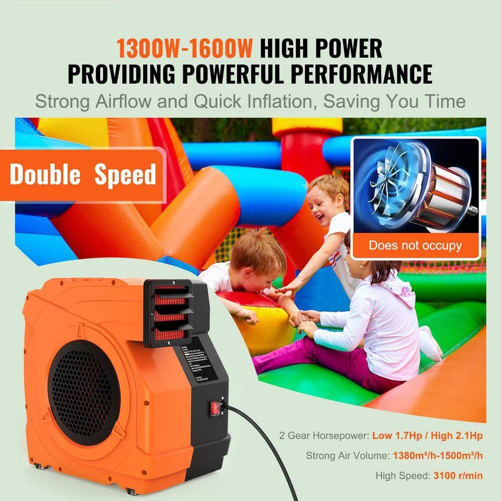 SKYSHALO Inflatable Blower 15 in. 1 Speed Blower Fan in Orange with 2 modes 1/1.2HP 1500-Watt Pump Commercial Air Blower 3100 RPM (2)