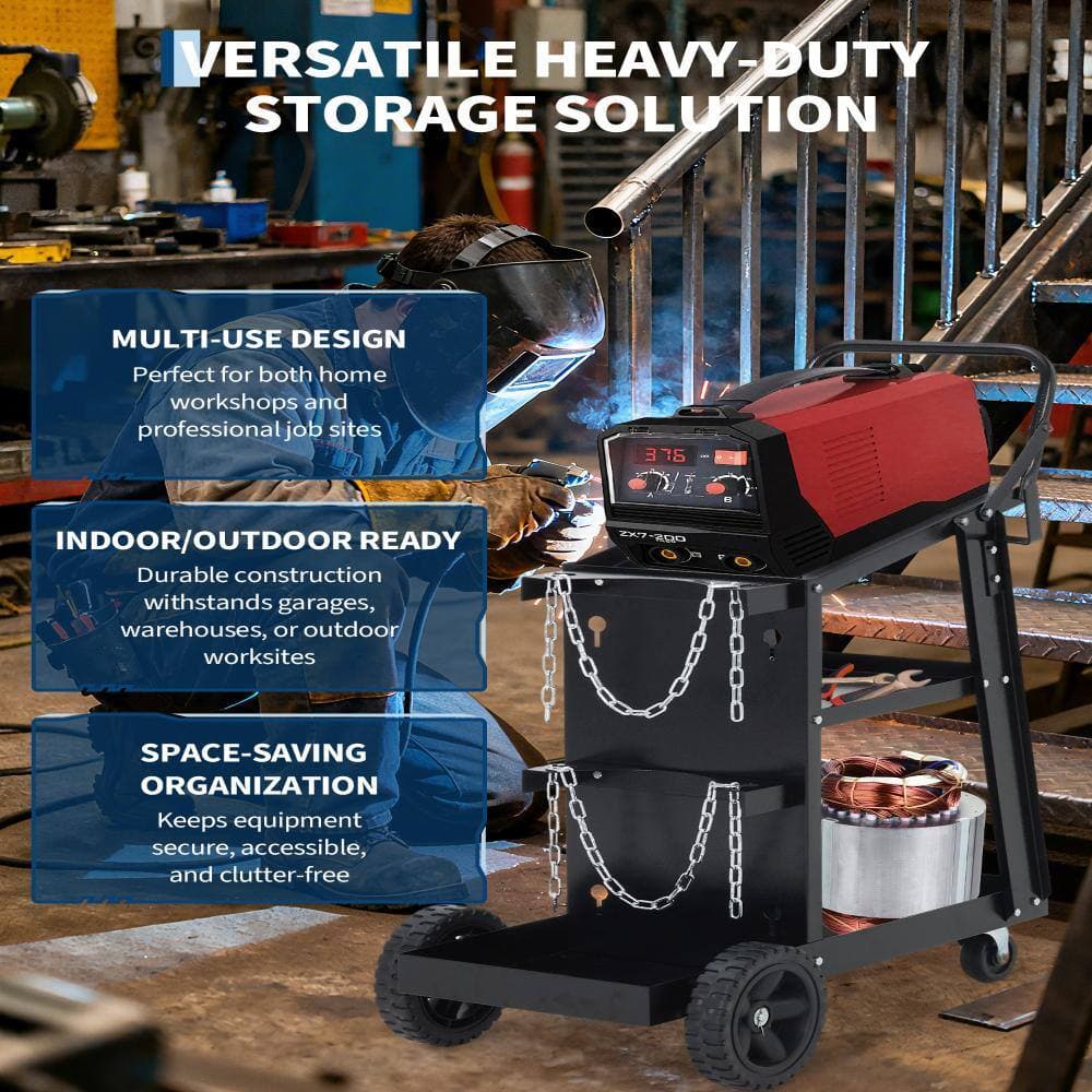 Unbranded Heavy Duty 270 lbs Q235 Steel Frame 28 in.Welding Cart with Swivel Casters,Gas Tank Holder & Safety Chains (2)