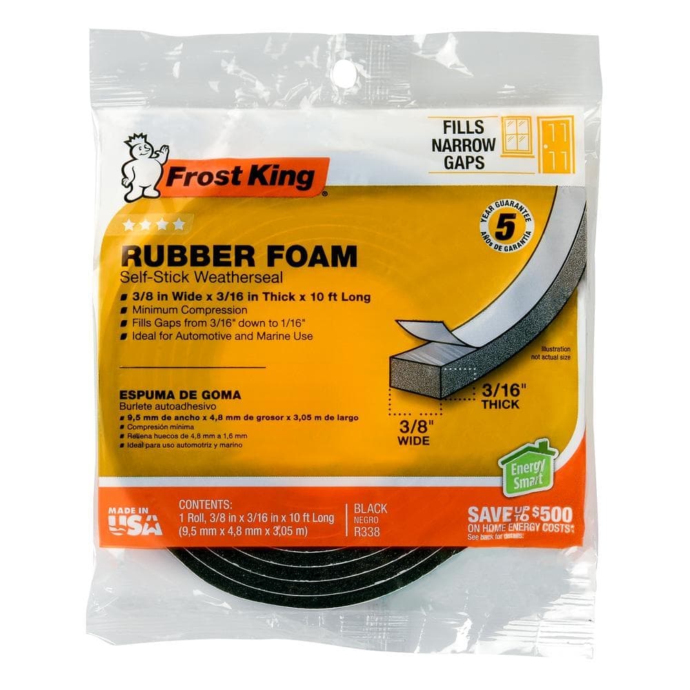 Frost King 3/8 in. X 3/16 in. X 10 ft. Black High-Density Rubber Foam Weatherstrip Tape (2)