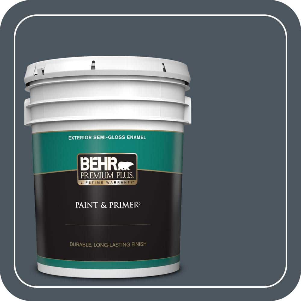 BEHR PREMIUM PLUS 5 gal. #N480-7 Midnight Blue Semi-Gloss Enamel Exterior Paint & Primer