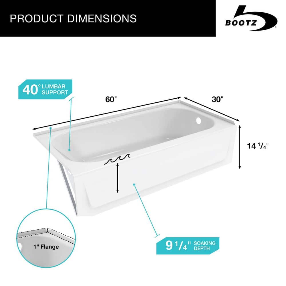 Bootz Industries Bootzcast 60 in. x 30 in. Soaking Alcove Bathtub with Right Drain in White (3)
