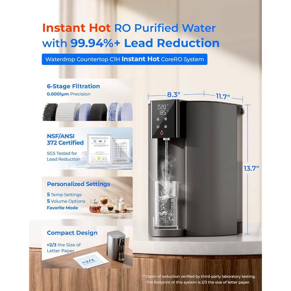 Waterdrop WD RO Countertop Reverse Osmosis System with WD-C1RF, 5-Stage 3:1 Pure to Drain, No Installation, Compatible with WD-C1H (2)