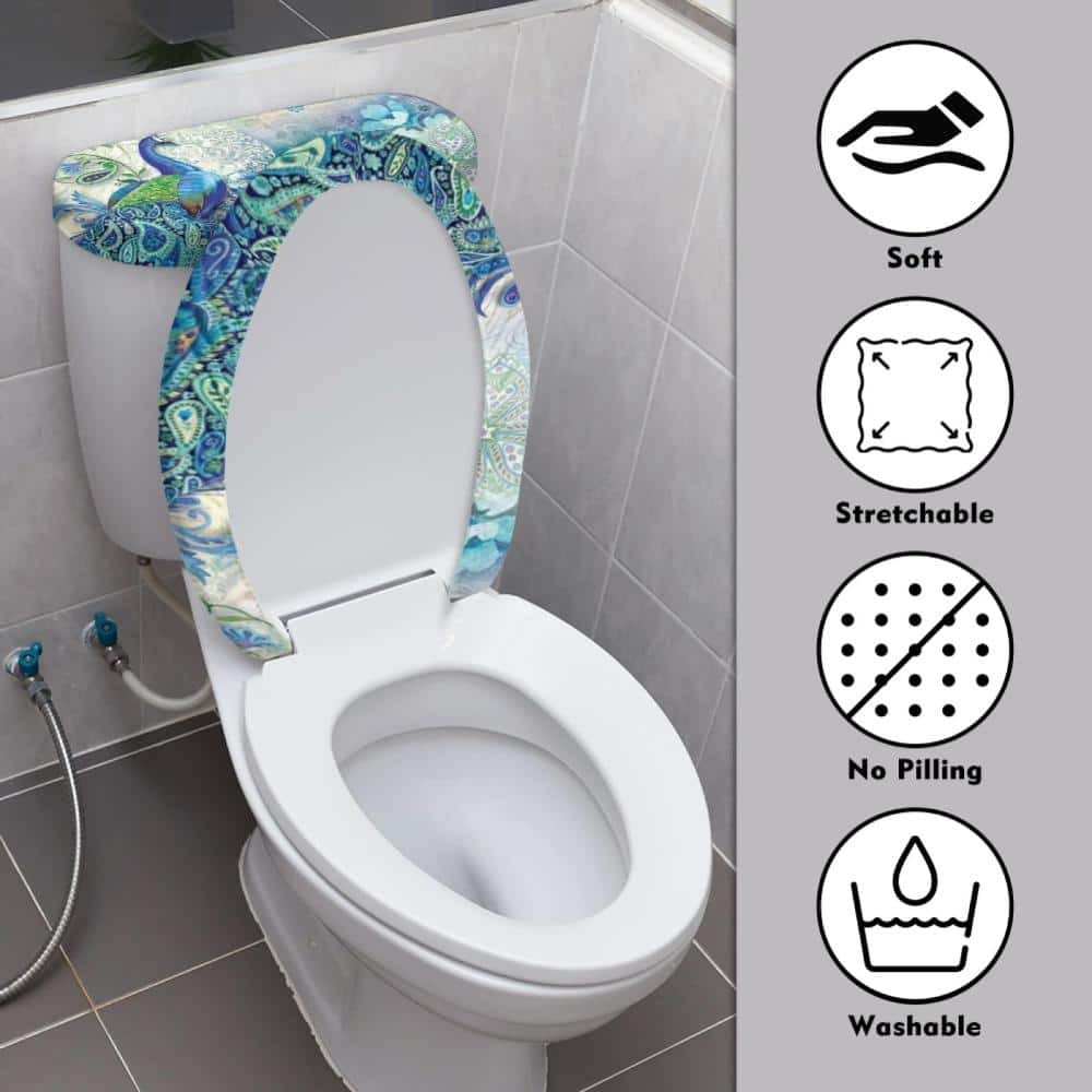 Unbranded Peacock Print 2-Piece Toilet Lid and Tank Cover Set Elastic Polyester Universal Fit in Multicolor (3)