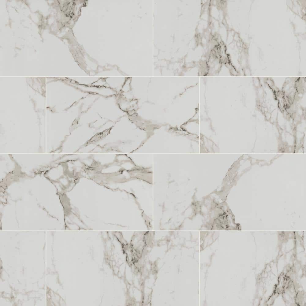 MSI Crystal Bianco 12 in. x 24 in. Polished Porcelain Stone Look Floor and Wall Tile (16 sq. ft. /Case) (2)