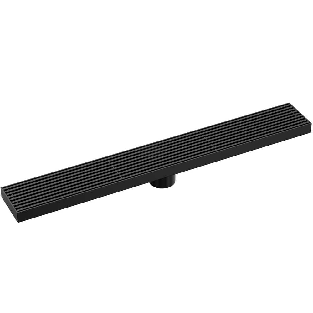 EVERSTEIN 24 in. Linear Grid Shower Drain Stainless Steel with Hair Strainer, Fast Drainage in Matte Black