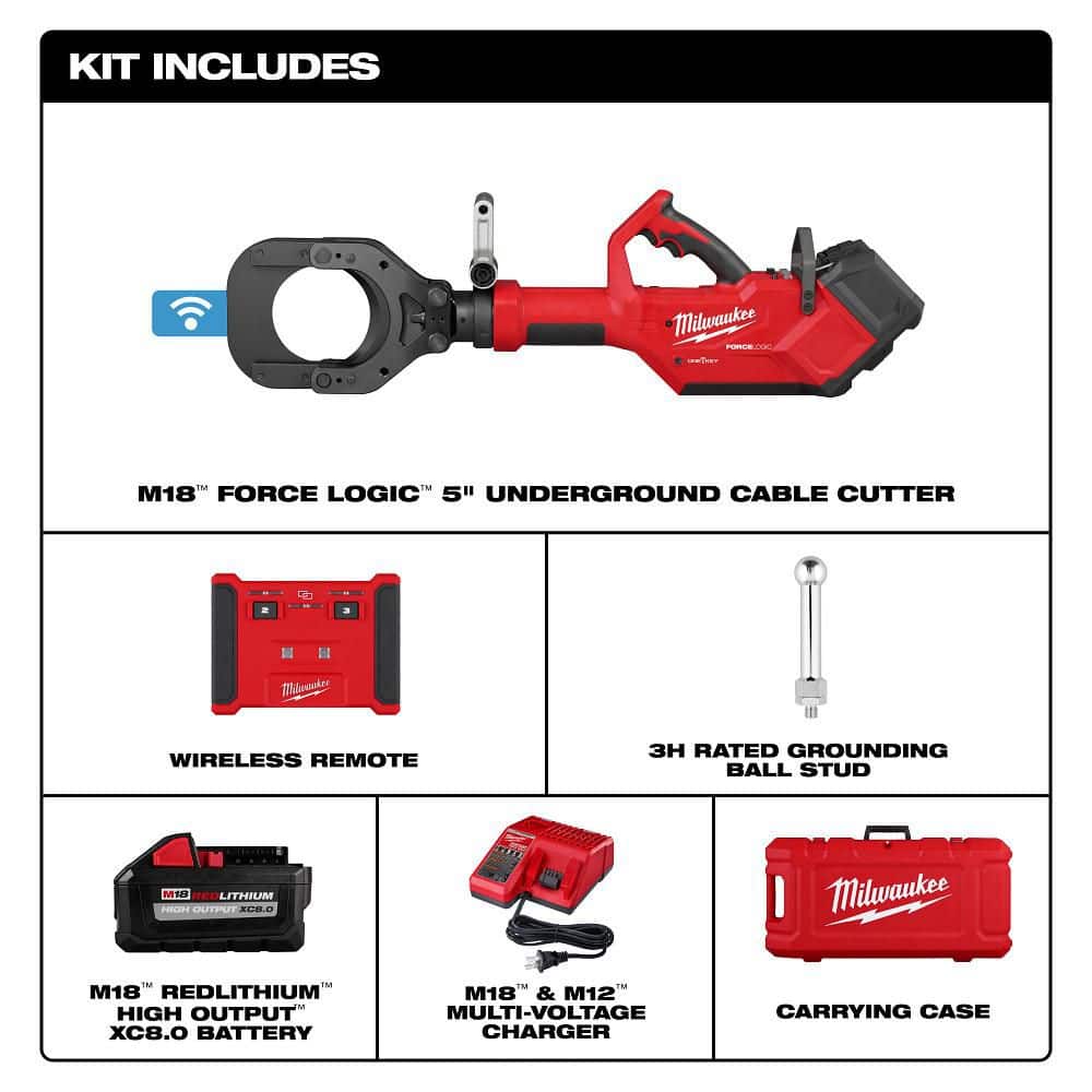 Milwaukee M18 18V Lithium-Ion Brushless Cordless FORCE LOGIC 5 in. Underground Cable Cutter w/Wireless Remote (2)