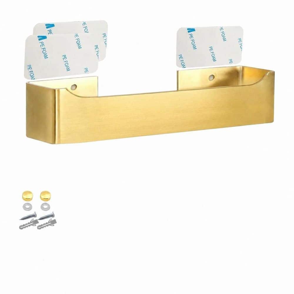 Unbranded 1-Pack Brushed Gold SUS304 Stainless Steel 9 in. Self-Adhesive Bathroom Hand Towel Bar Holder Rack Set