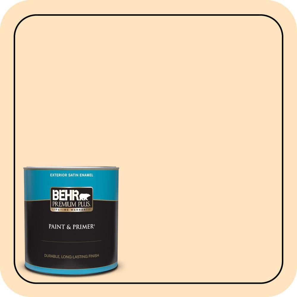 BEHR PREMIUM PLUS 1 qt. #P240-1 Cheese Powder Satin Enamel Exterior Paint & Primer