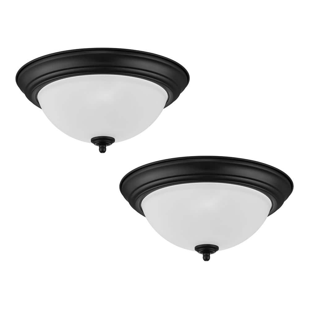 PRIVATE BRAND UNBRANDED 12.75 in. 2-Light Black Flush Mount Ceiling Light Fixture with Frosted Glass Shade (2-Pack) (3)