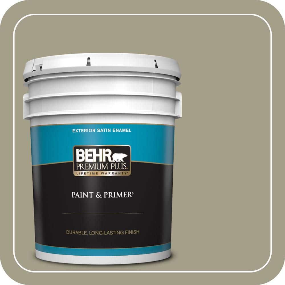 BEHR PREMIUM PLUS 5 gal. #PMD-57 Fossil Stone Satin Enamel Exterior Paint & Primer