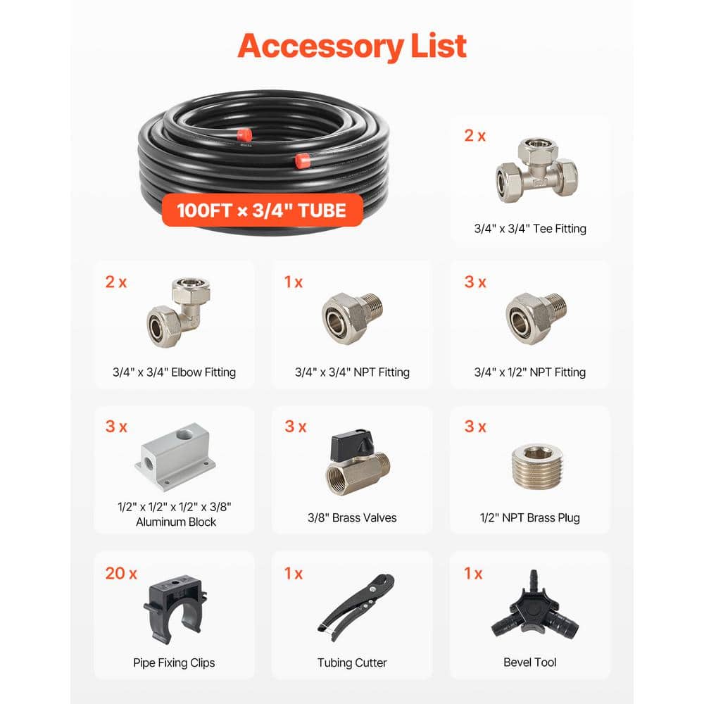 VEVOR Air Compressor Line Kit, 100 FT. x 3/4 in., HDPE-Aluminum Compressed Air Piping System, Leak-Proof, Pressure-Resistant (2)