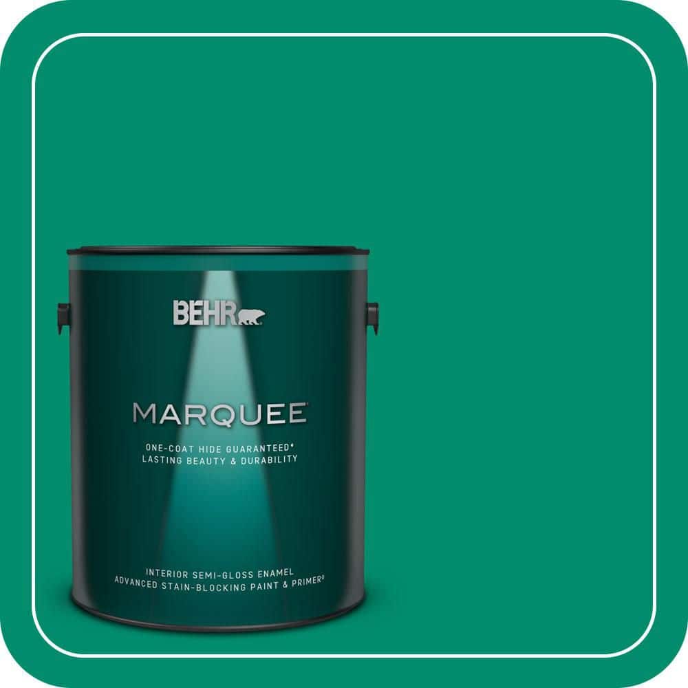 BEHR MARQUEE 1 gal. #S-G-470 Festive Green Semi-Gloss Enamel Interior Paint & Primer