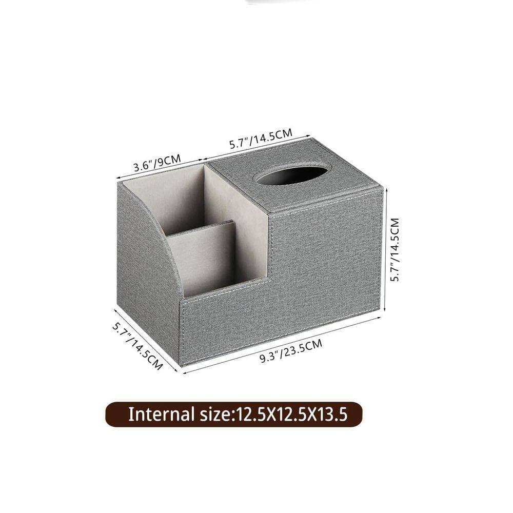 Wudkey Gray Leather Square Tissue Box Cover with Storage Compartments and Magnetic Lid (2)