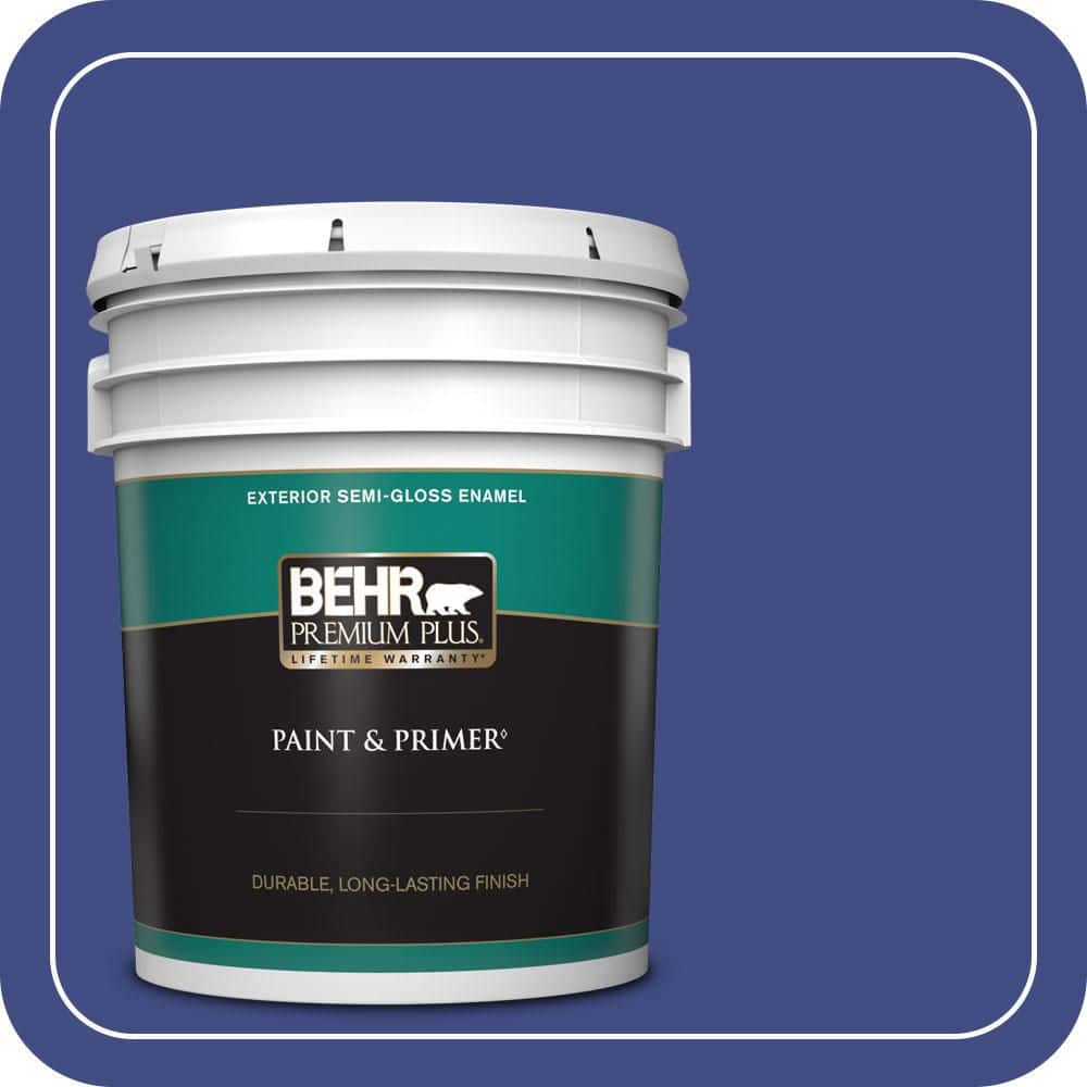 BEHR PREMIUM PLUS 5 gal. #MQ5-48 Boudoir Blue Semi-Gloss Enamel Exterior Paint & Primer