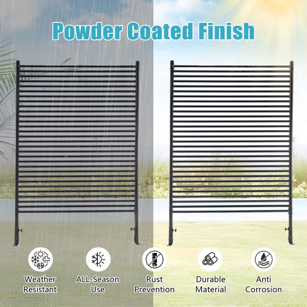 Unbranded 3.88 ft. x 5.93 ft. Black Outdoor Metal Privacy Screens, Outdoor Privacy Screen for Deck Patio Balcony Garden Fence (2)