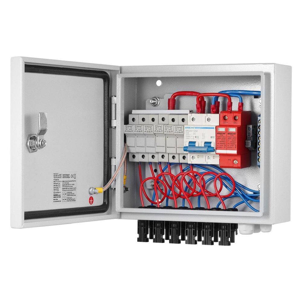 INOLAIT 6 String PV Combiner Box DC 500-Volt with 15A Fuses 125A Breaker 40kA Surge Protection IP65 Steel Enclosure (2)