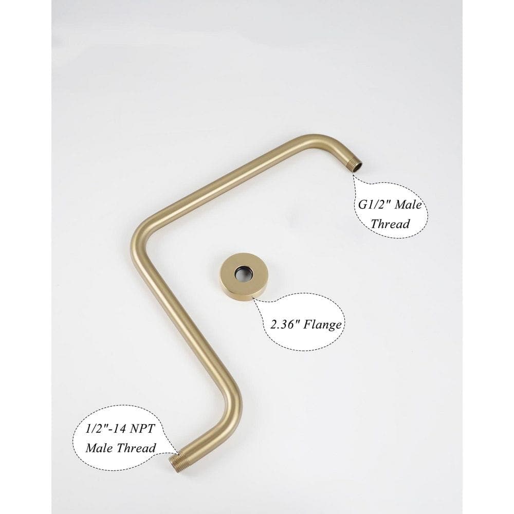 Helhom 16 in.Brushed Gold Shower Head Arm, S Shaped Shower Arm with Flange, High Rise Shower Head Extension Replacement (3)