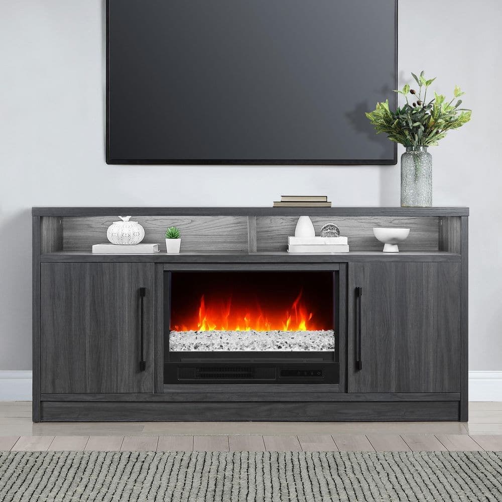Whalen 65 in. Fireplace Console-Dark and Medium Charcoal Birch Grain