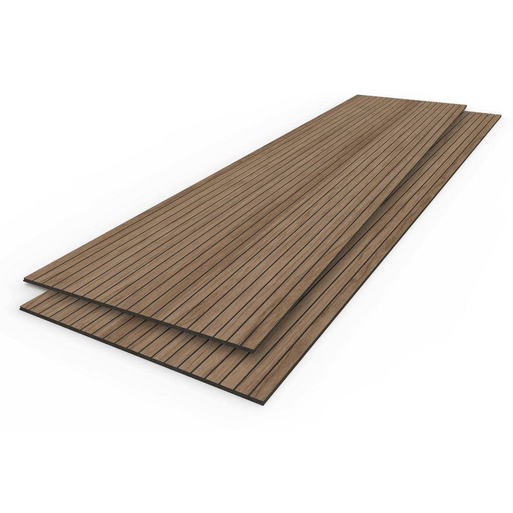 sunwings Tan 2/5 in. x 2 ft. x 8 ft. Walnut Wood Slat Acoustic Panels 3D Decorative Wall Paneling (2-Pack)