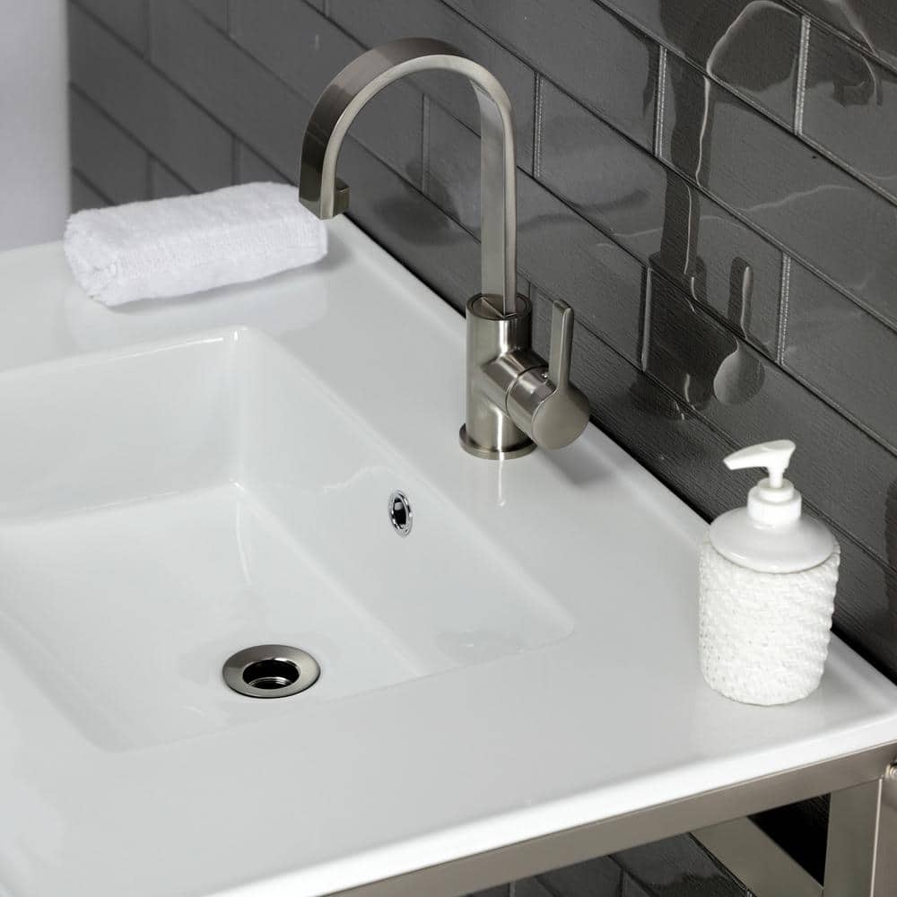 Kingston Brass 31 in. Ceramic Console Sink (1-Hole) with Stainless Steel Base in Brushed Nickel (2)