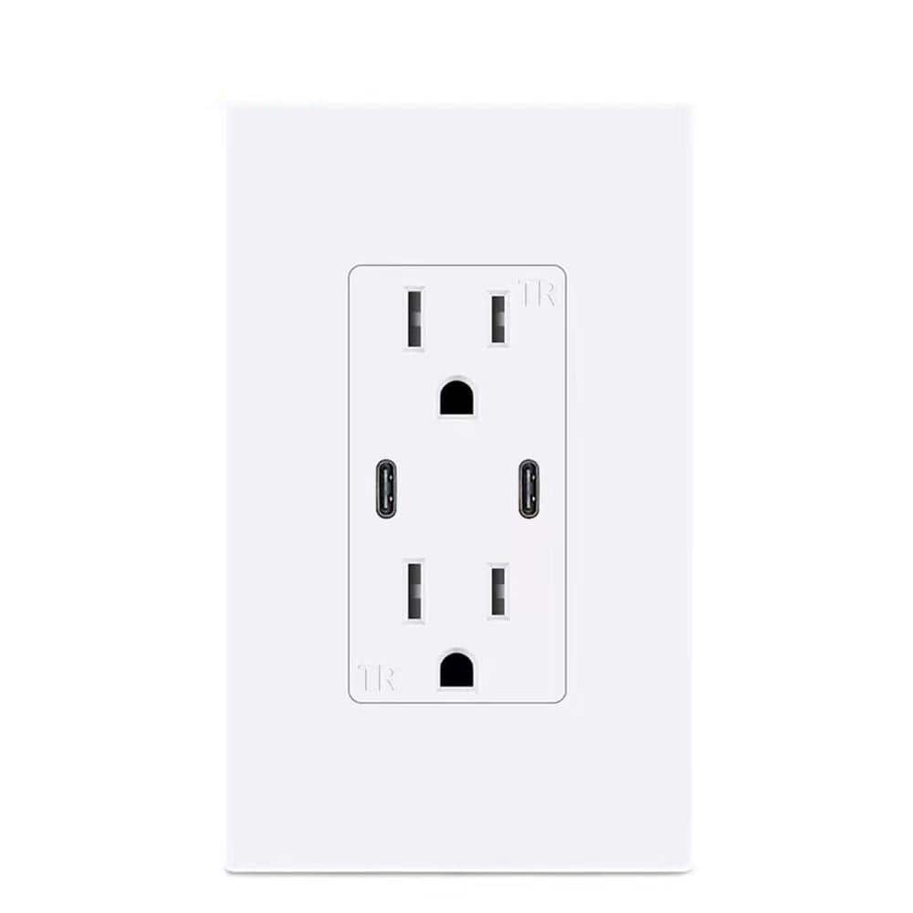TruePower Electrical Duplex Outlet Receptacle with 2-USBC Power Delivery Ports, Total 36-Watt