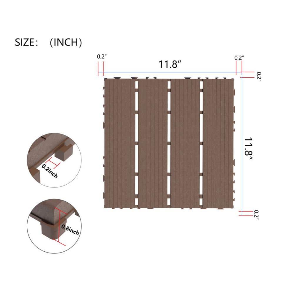 Tidoin Outdoor 1 ft. x 1 ft. Composite Deck Tile in Brown (44 Per Box) (2)