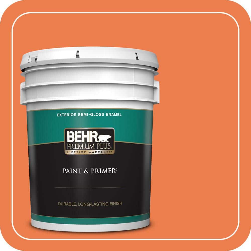 BEHR PREMIUM PLUS 5 gal. #P200-6 Sizzling Sunset Semi-Gloss Enamel Exterior Paint & Primer