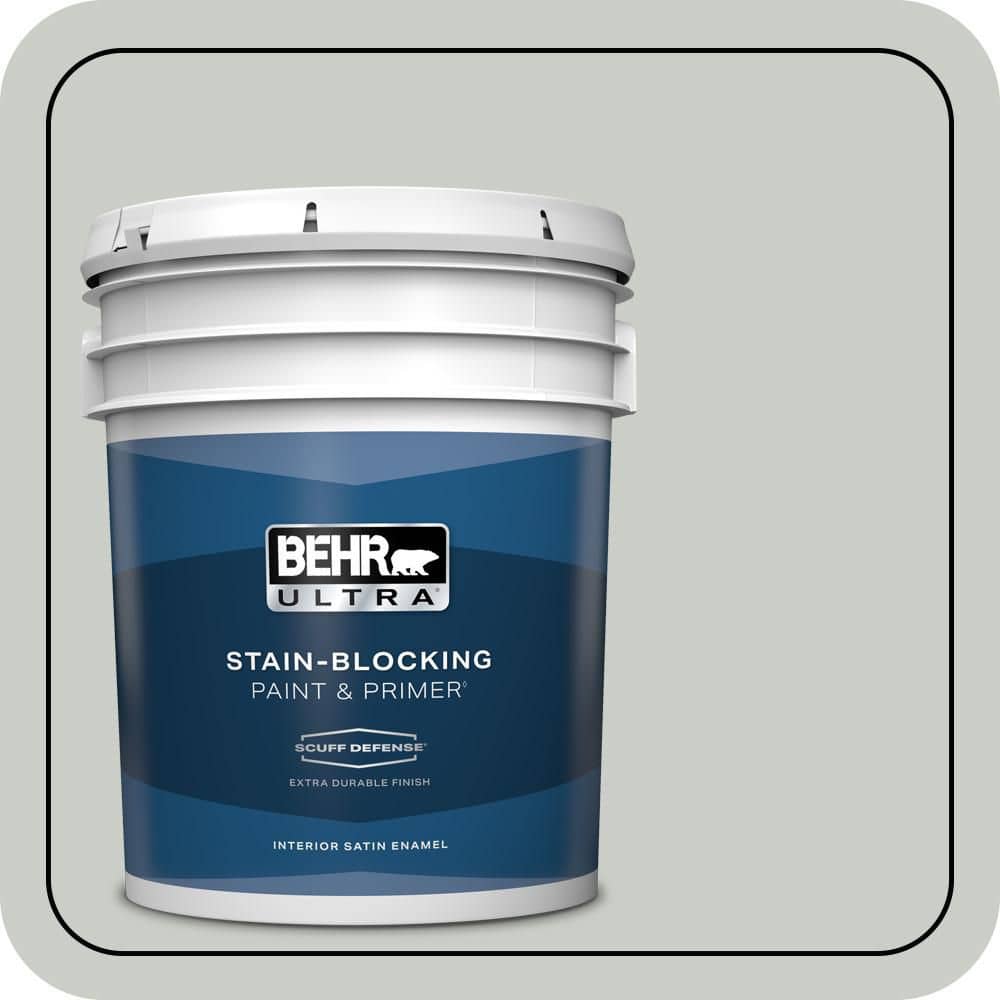 BEHR ULTRA 5 gal. #PWL-89 Silver Setting Extra Durable Satin Enamel Interior Paint & Primer
