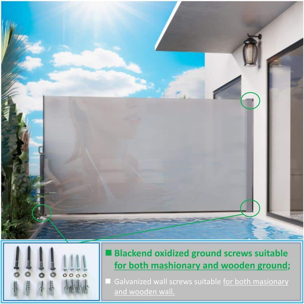 Unbranded 71 in. x 138 in. Metal Gray Retractable Privacy Fence Screen Mesh Fabric with UV Printing for Garden, Balcony and Pool (3)