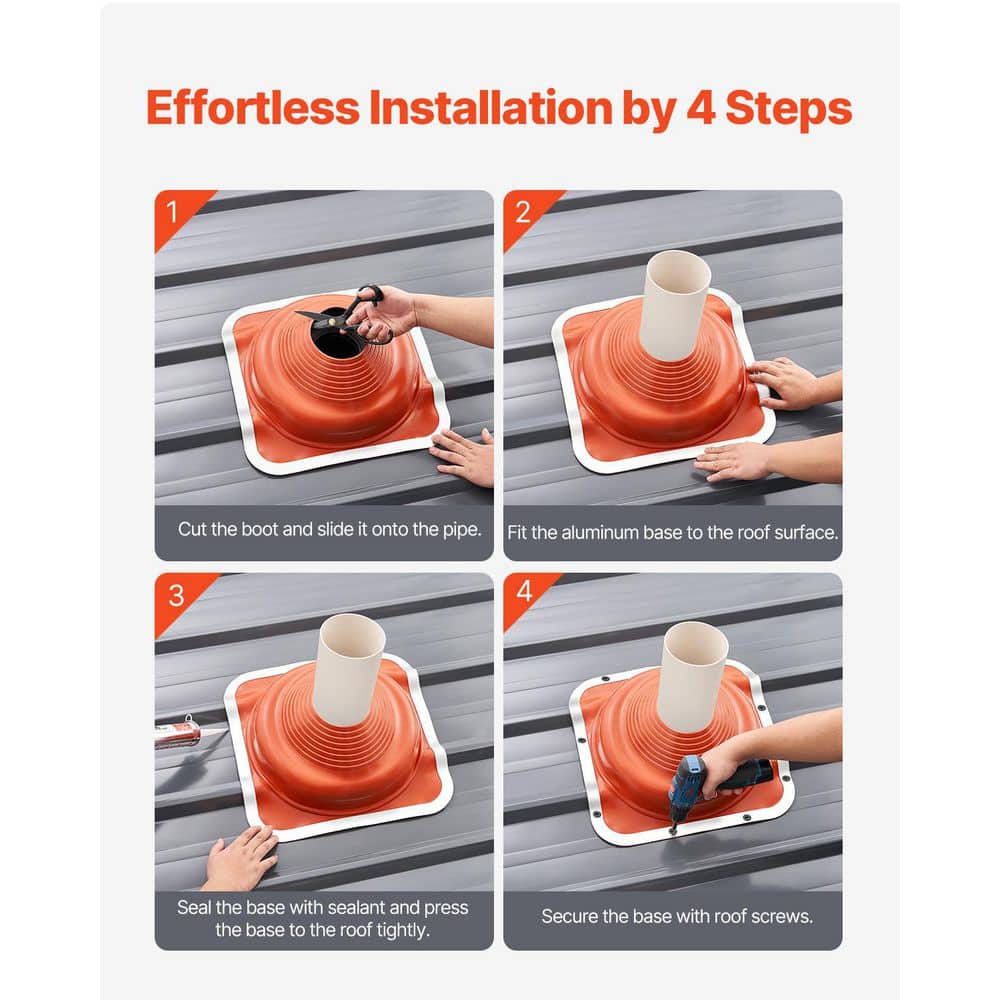SKYSHALO Roof Pipe Flashing Boots, 17.52 in. x 17.52 in. Red, Aluminum Roof Pipe Flashing Boots, for Chimney, Wood Stove, 2-Pack (3)