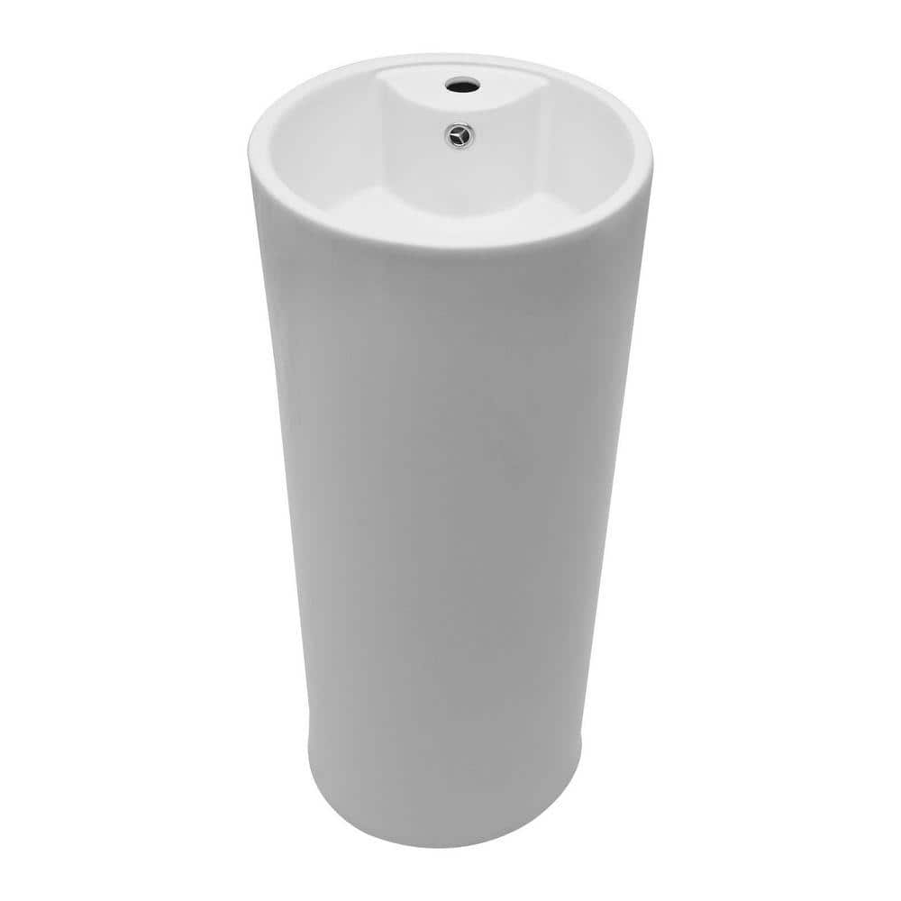 Logmey 15 in. W x 15 in. D Circular Ceramic Bathroom Pedestal Sink in Glossy White with Overflow (1)
