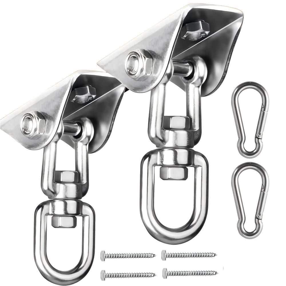 Numhew 2-Pack Heavy Duty Swing Hangers, 360° Swivel Silent Style, Silver Stainless Steel Finish, Hammock & Swing Mount Hardware (1)