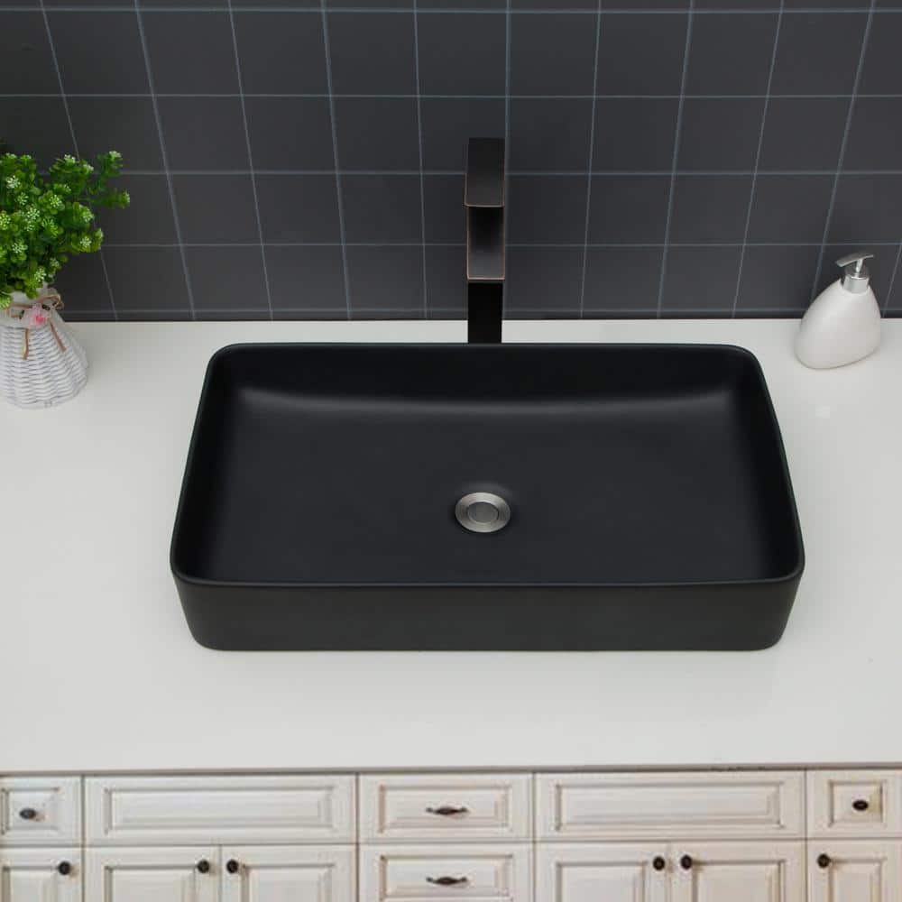 Unbranded 24x13.5 in. Modern Black Ceramic Rectangular Bathroom Vessel Sink with European Design (1)