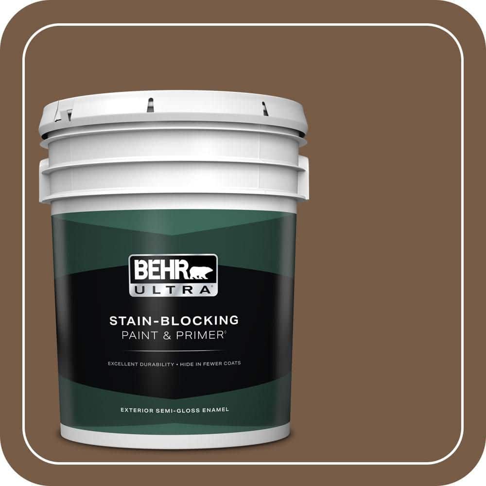 BEHR ULTRA 5 gal. #N250-7 Mission Brown Semi-Gloss Enamel Exterior Paint & Primer