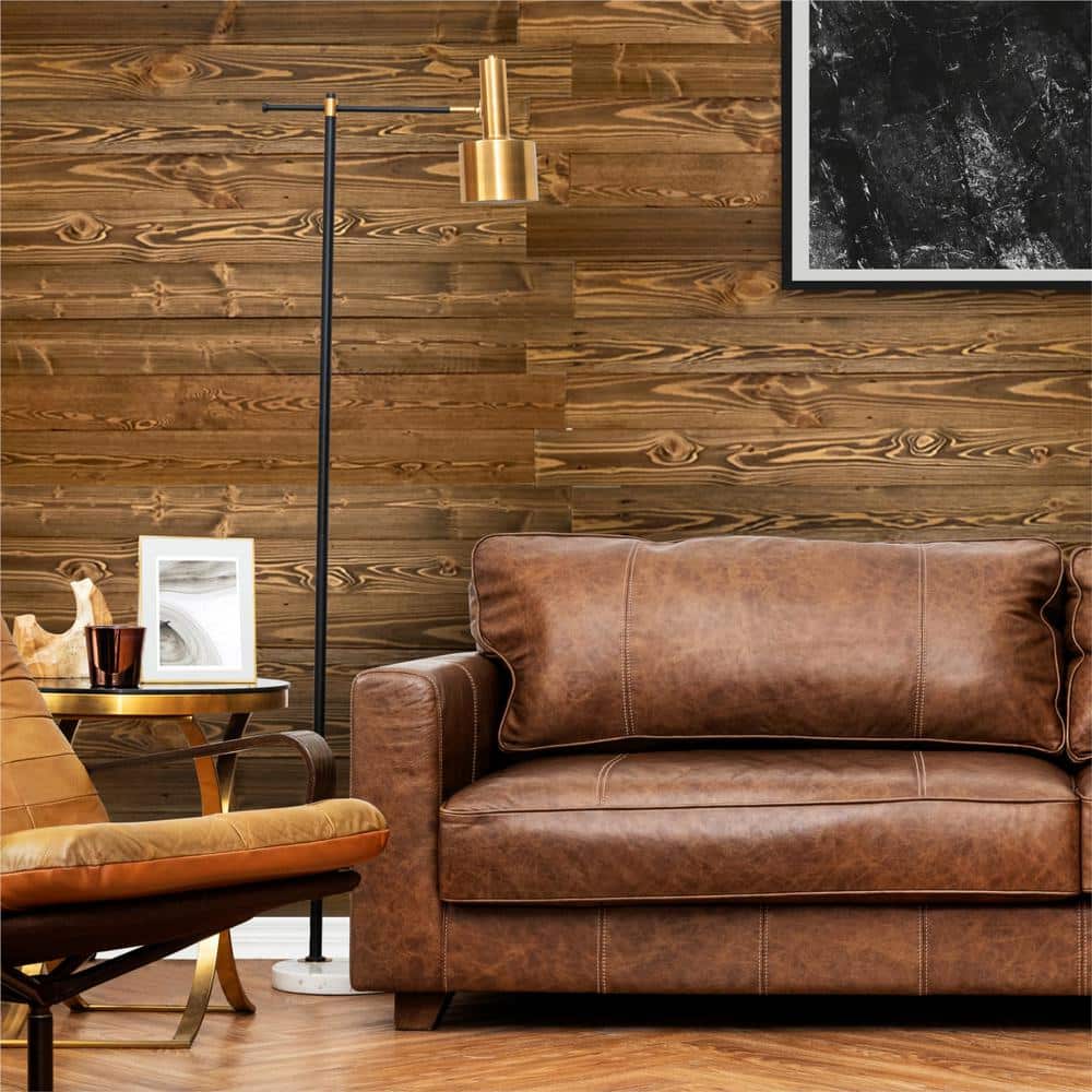 Afoxsos Natural 1/4 in T x 4 in. W x 2 ft. L Shiplap Pine Weathered Reclaimed Barn Wood Boards Planks in Chestnut 12-Pack (2)