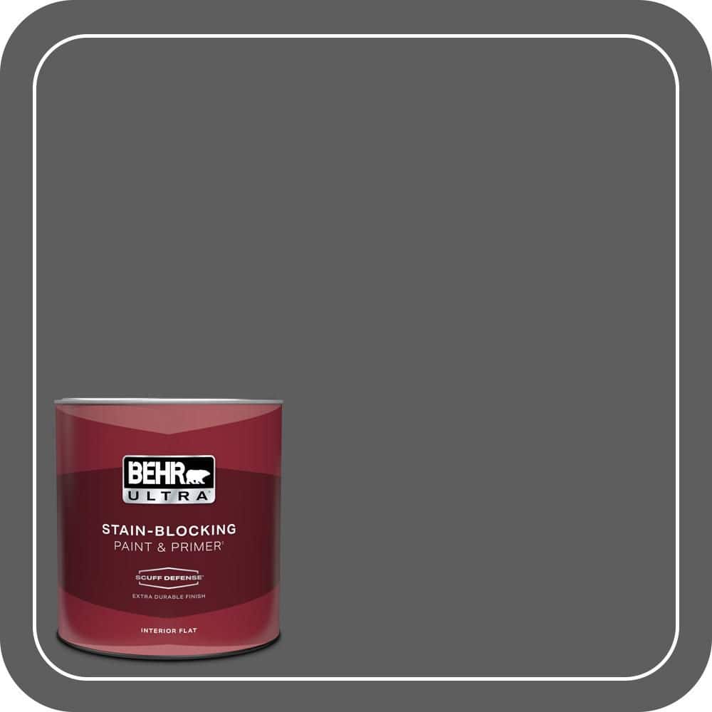 BEHR ULTRA 1 qt. #N520-6 Asphalt Gray Extra Durable Flat Interior Paint & Primer