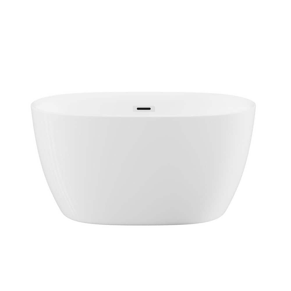 Noble House Siro 47 in. x 28 in. Freestanding Oval Soaking Bathtub in Gloss White with Overflow and Pop-Up Drain, Acrylic (1)