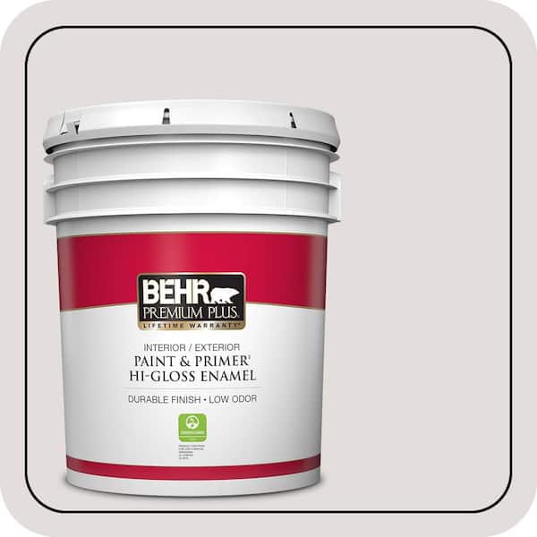 BEHR PREMIUM PLUS 5 gal. #PR-W07 Fading Fog Hi-Gloss Enamel Interior/Exterior Paint & Primer (2)