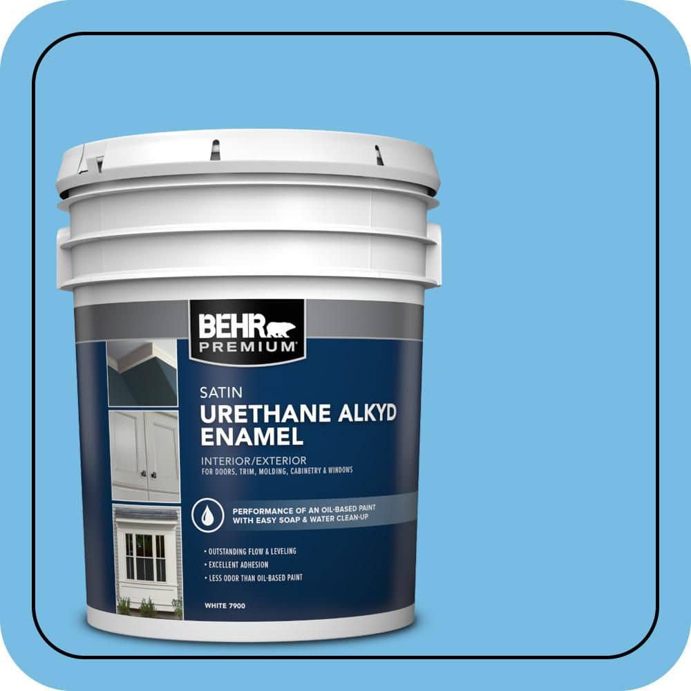BEHR PREMIUM 5 gal. #550B-4 Costa Rica Blue Urethane Alkyd Satin Enamel Interior/Exterior Paint