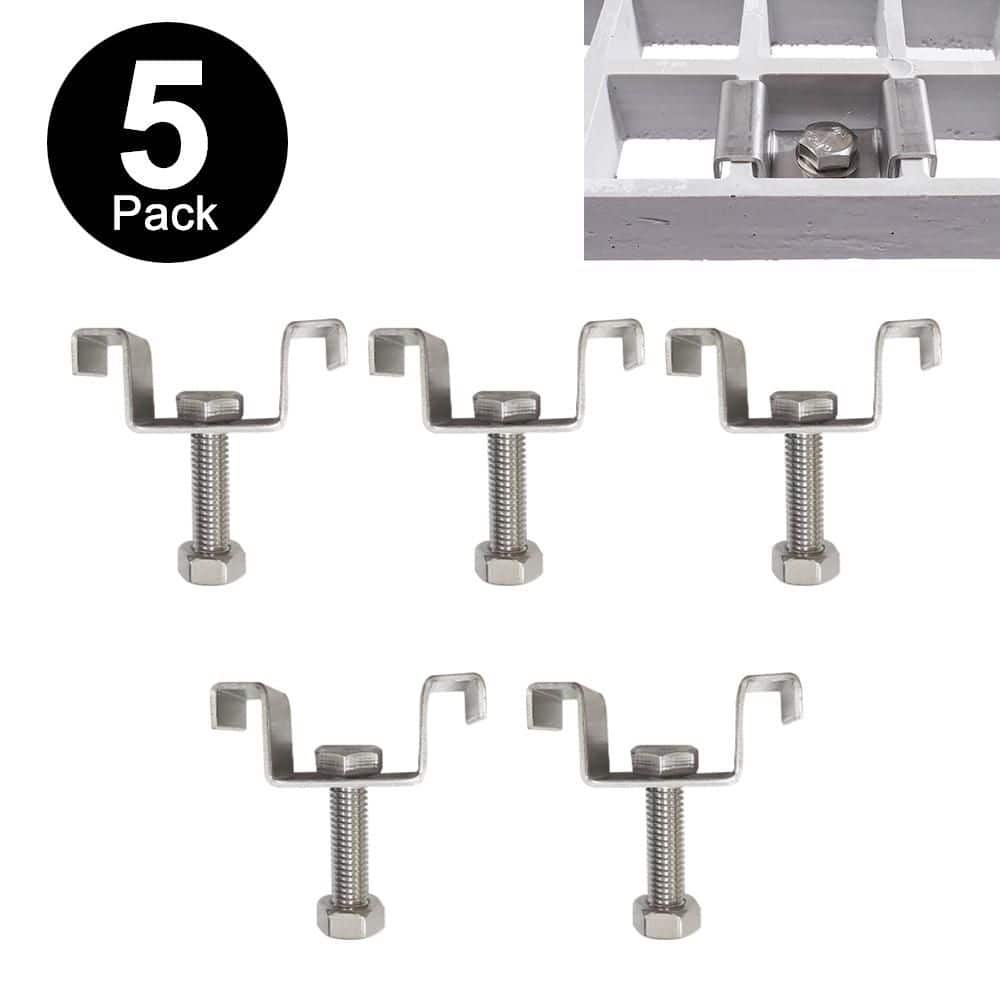 Wellco Stainless Steel M-Clamp, Composite Grating Clip, Connector, for 1 in. Height Grating, 5-Pack, Deck Tile, Gray (1)