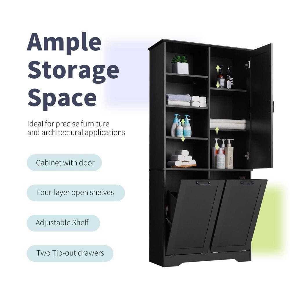 ZXDDMS 31 in. W 14 in. D 68 in. H Linen Cabinet Tall Bathroom Storage Linen Cabinet with Tilt-Out Laundry Hamper (4)