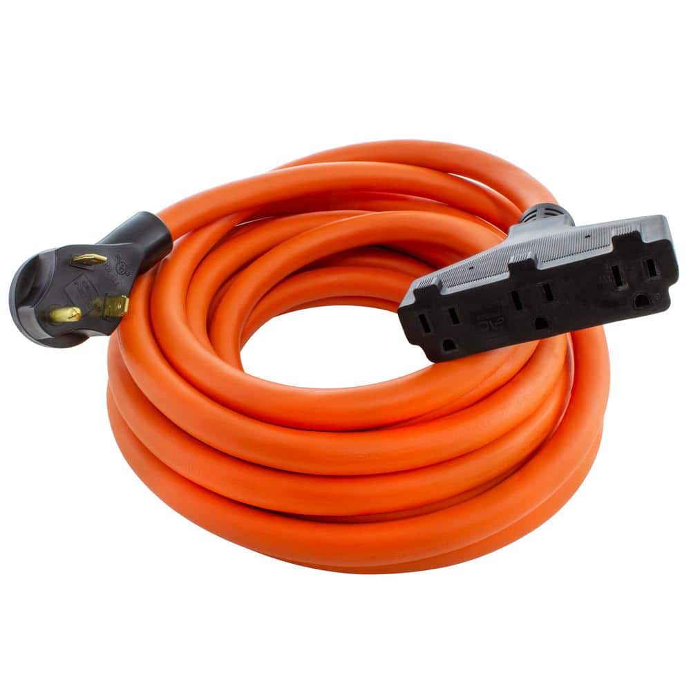 AC WORKS 25 ft. 10/3 TT-30P RV/Generator 30 Amp Plug to 3 Household Outlets Extension Cord (1)