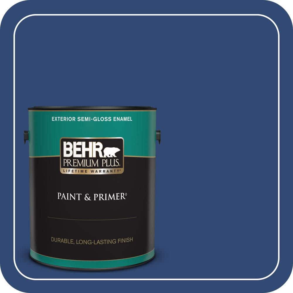 BEHR PREMIUM PLUS 1 gal. #S-H-580 Navy Blue Semi-Gloss Enamel Exterior Paint & Primer